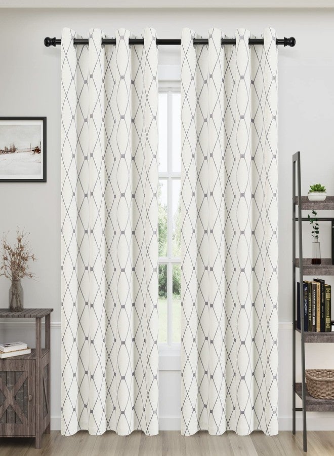 Joywell Embroidered Curtains 84 inch Length 2 Panels Set for Living Room Bedroom, Cotton Linen Textured Curtains Light Reducing Draperies Grommet Room Darkening Window Treatments, Grey Geometric Pattern - Image 1